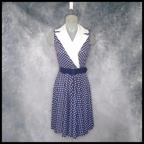 Vintage Polka Dot Jersey Fit Flare Summer Dress AND Belt - Slinky Jersey Knit - Picture 2 of 14